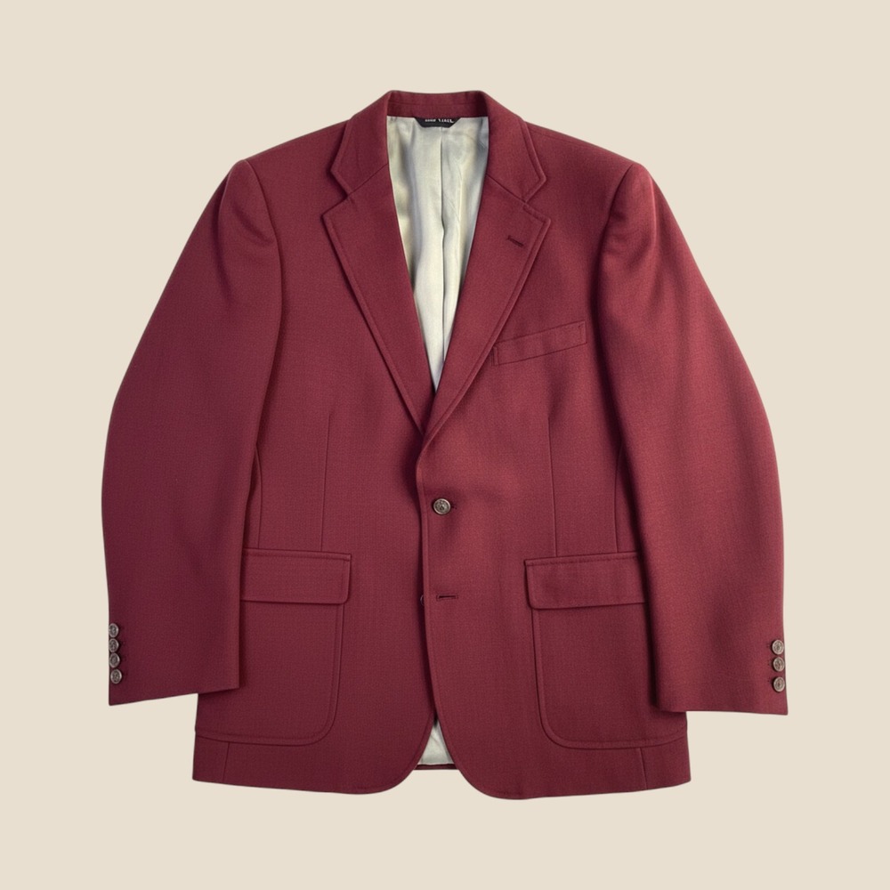 Vintage Blazer Burgundy Hopsack 42L Tailored Silver-tone Metal Buttons USA